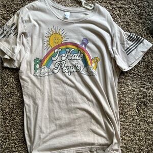 Graphic Tee with Rainbow and Text